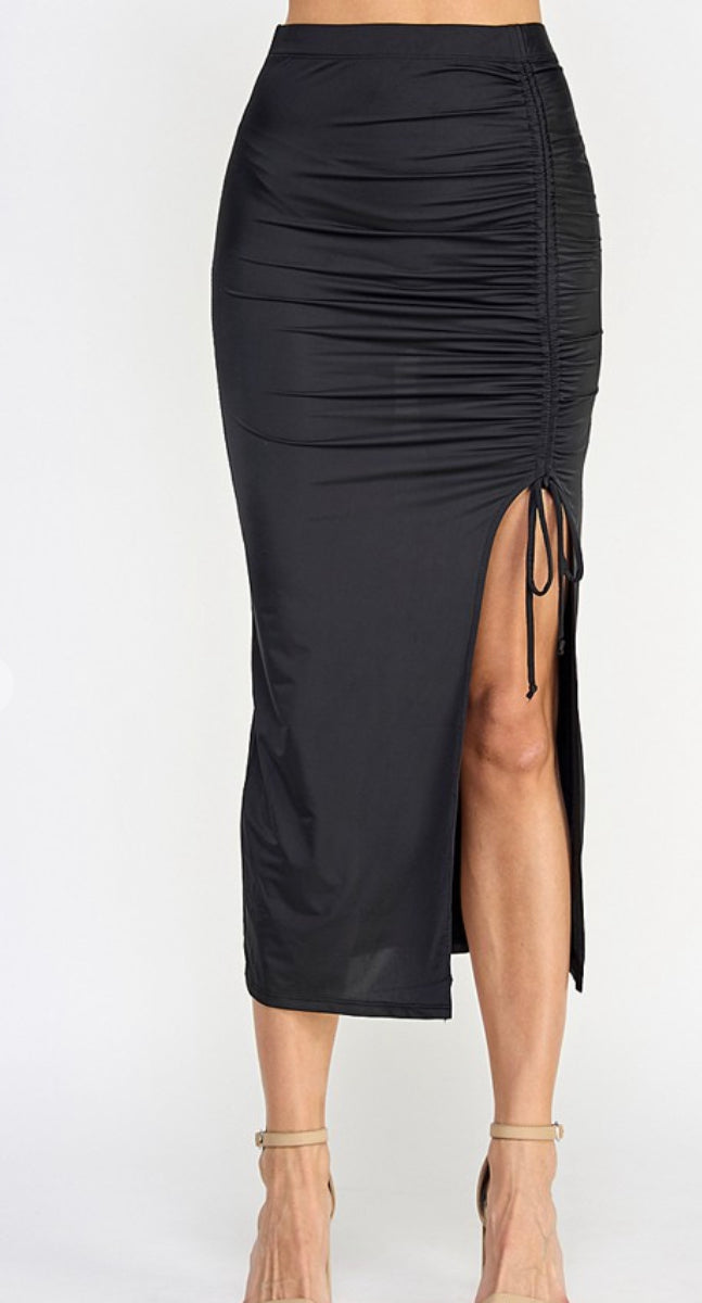 Black Ruched Slit Skirt