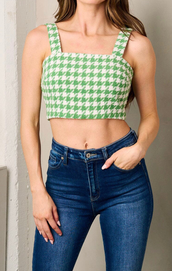 Green Houndstooth Crop Top