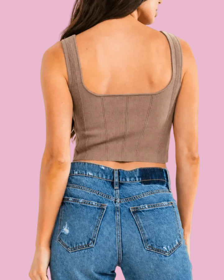 Taupe Ribbed Crop