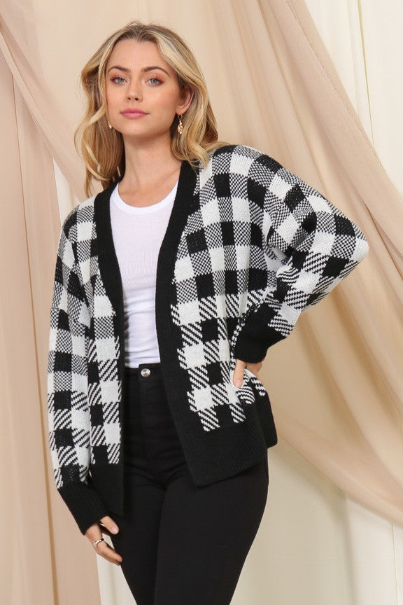 Black White Plaid Cardigan