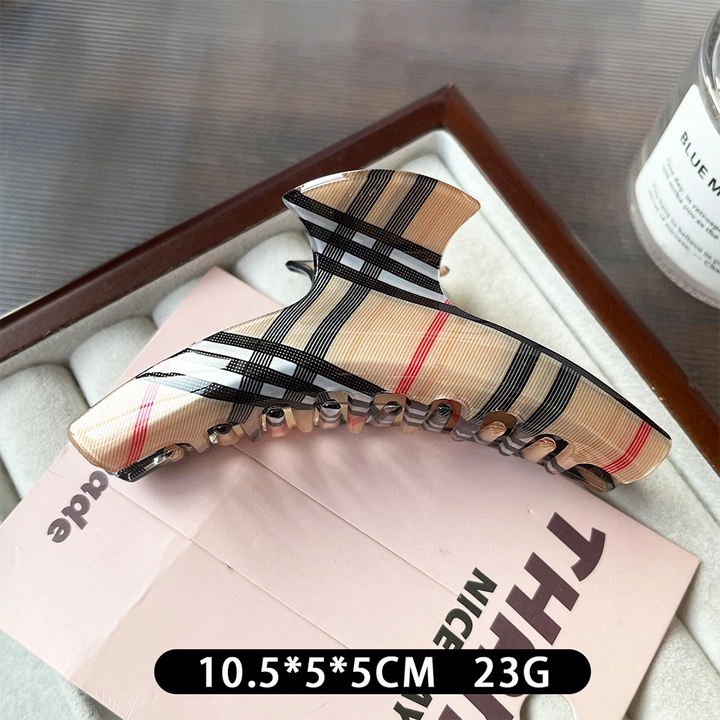 Taupe Plaid Claw Clip