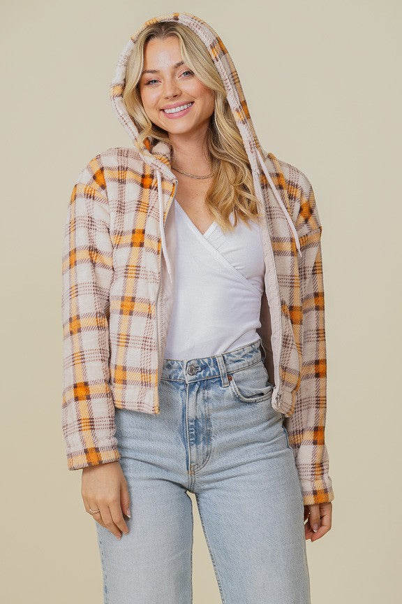 Sherpa Plaid Hoodie Zip Up