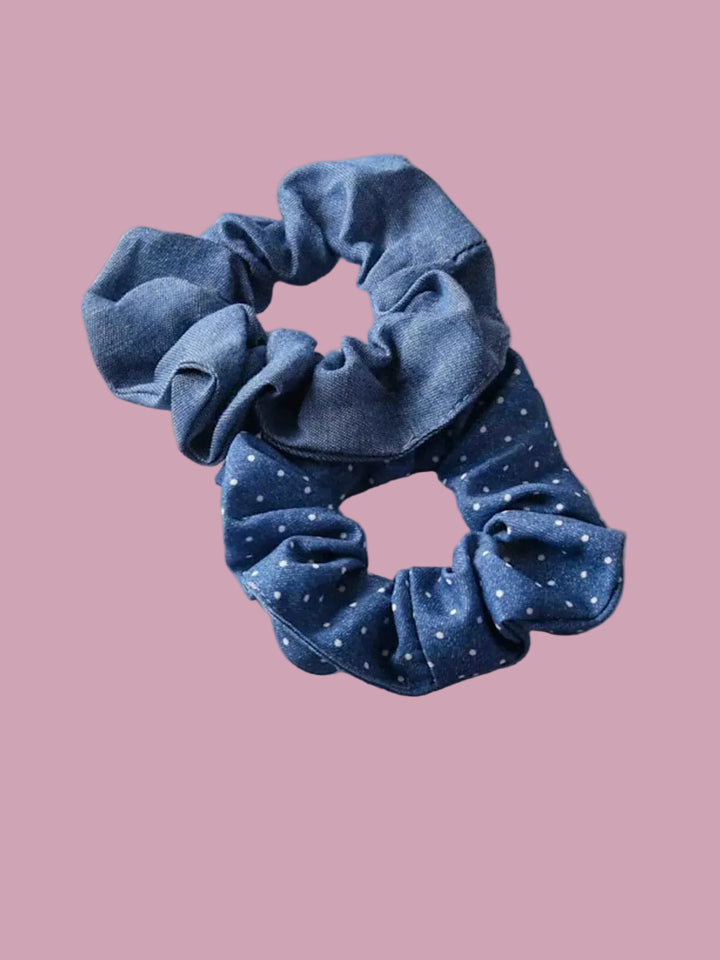 Denim Dot Scrunchie