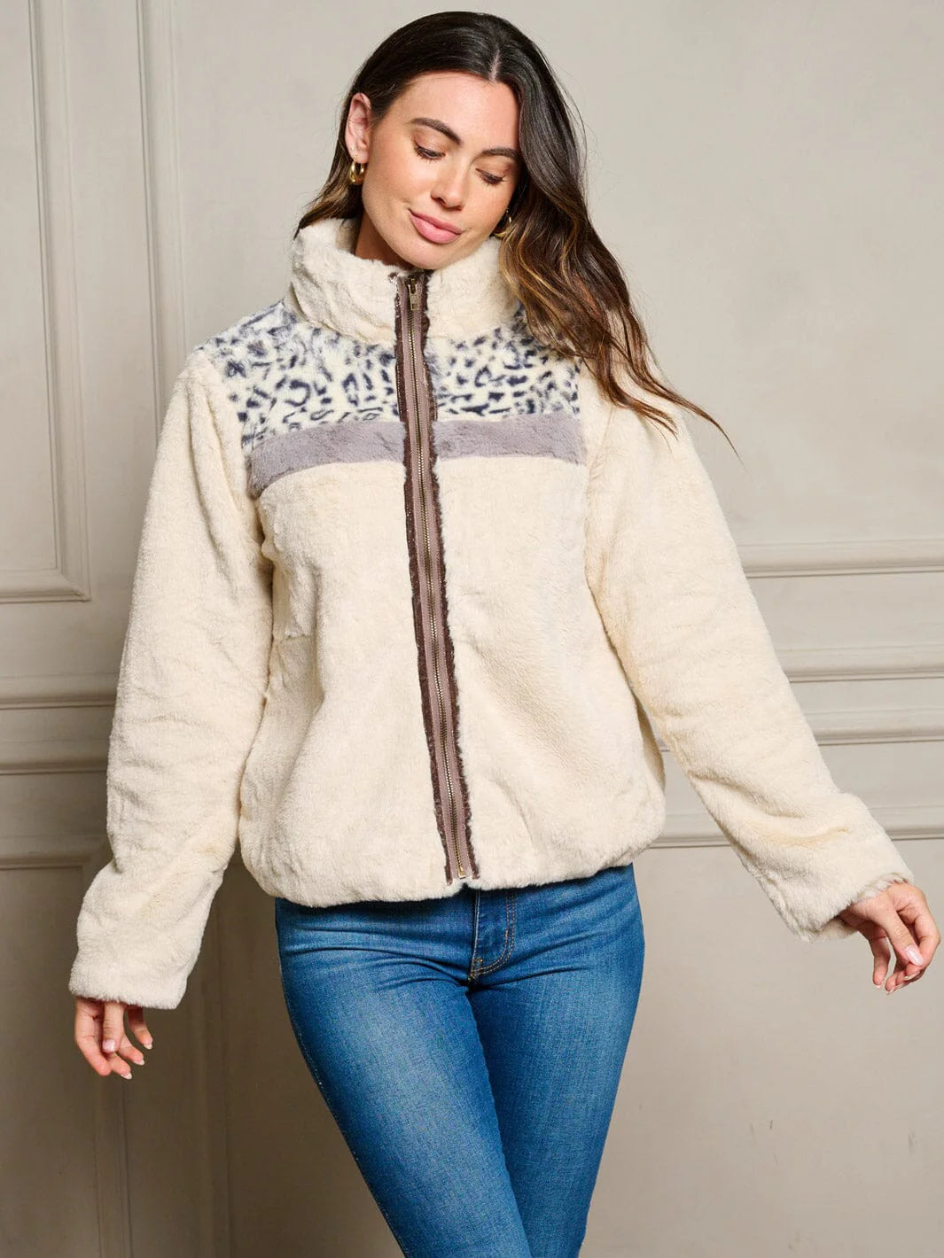 Ivory Leopard Sherpa Zip Up