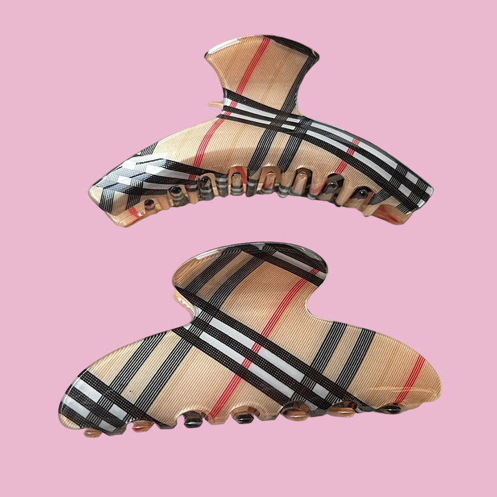 Taupe Plaid Claw Clip