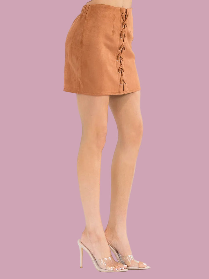 Camel Lace Up Skirt