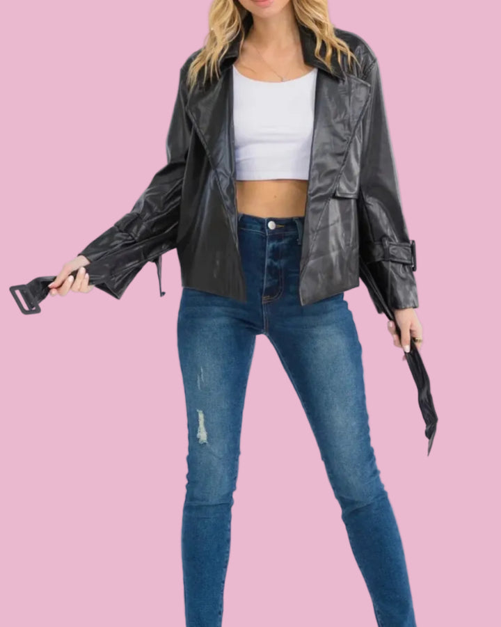Pleather Belted Jacket