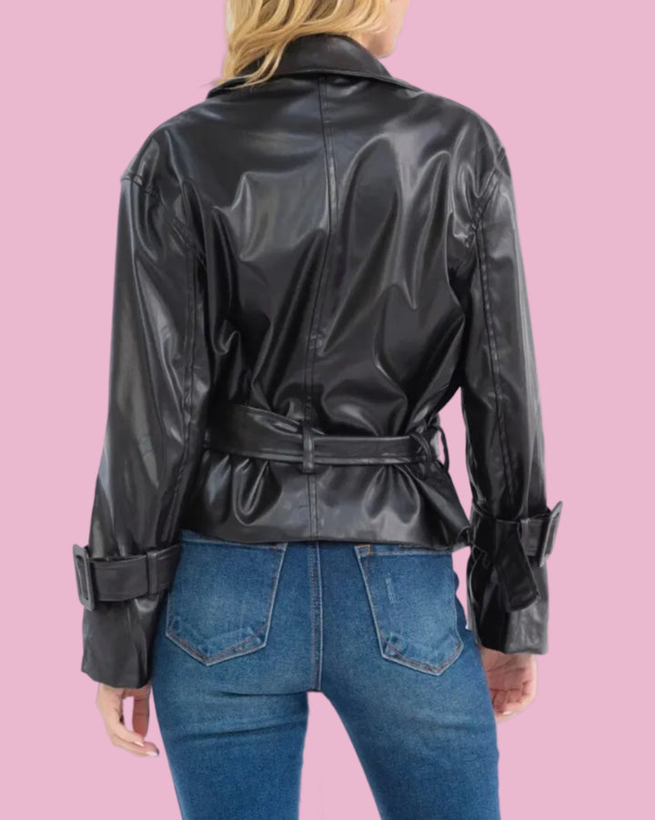 Pleather Belted Jacket