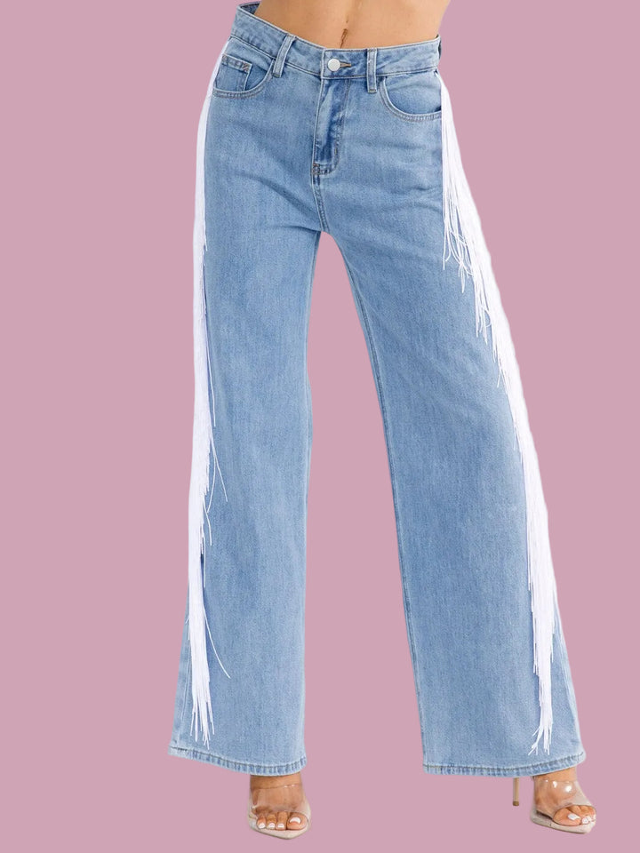 Denim Fringe Jeans