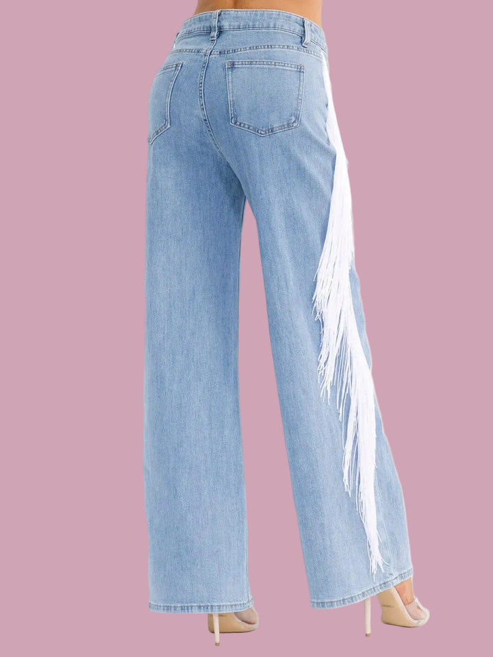 Denim Fringe Jeans