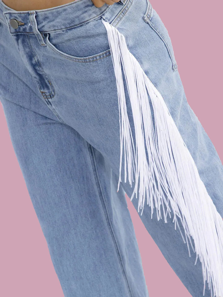 Denim Fringe Jeans