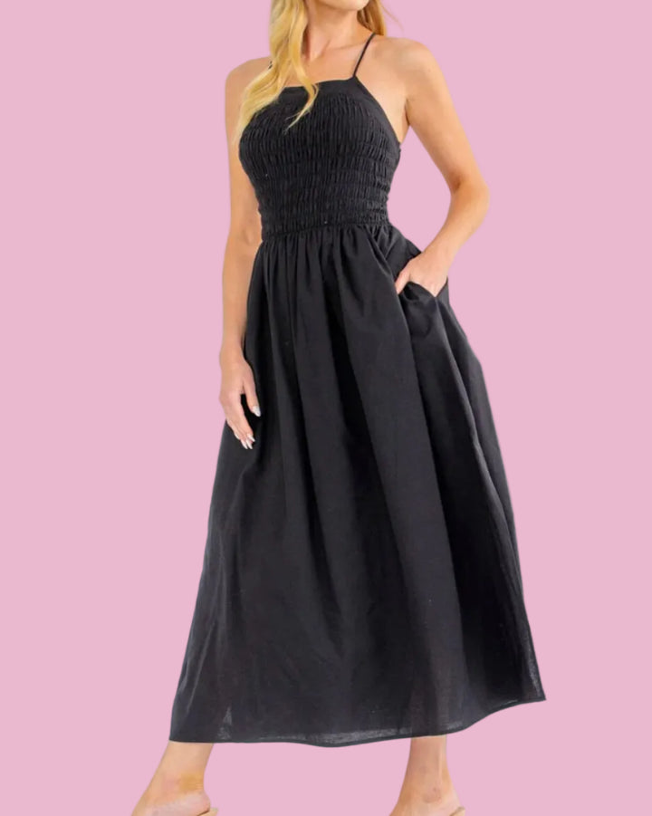 Smocked Lace-Up Back Dress