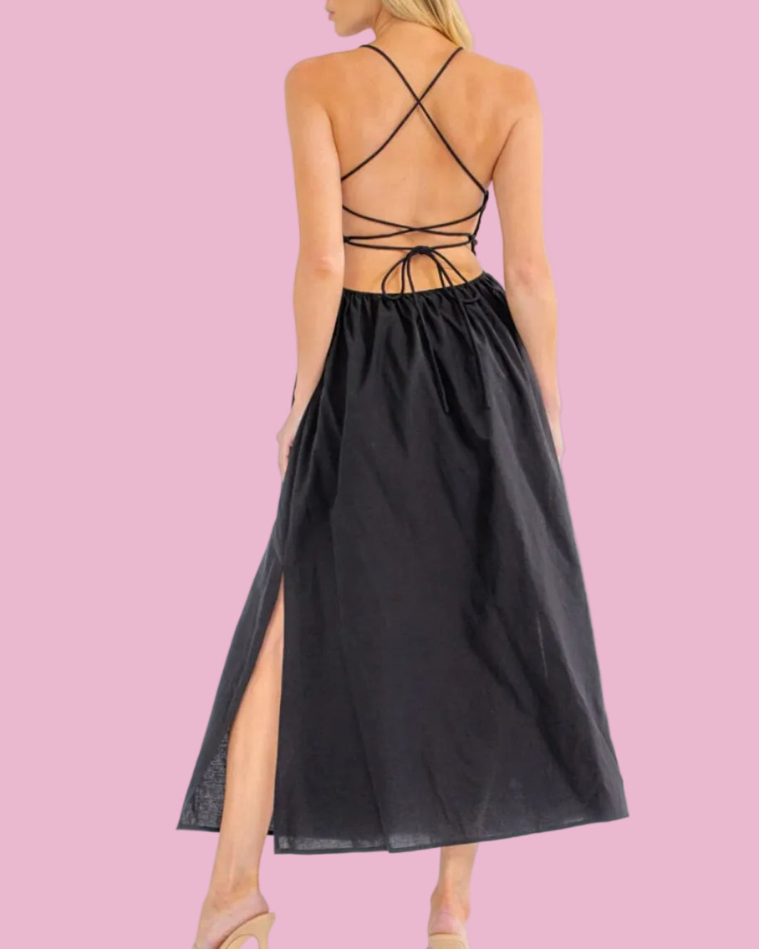 Smocked Lace-Up Back Dress