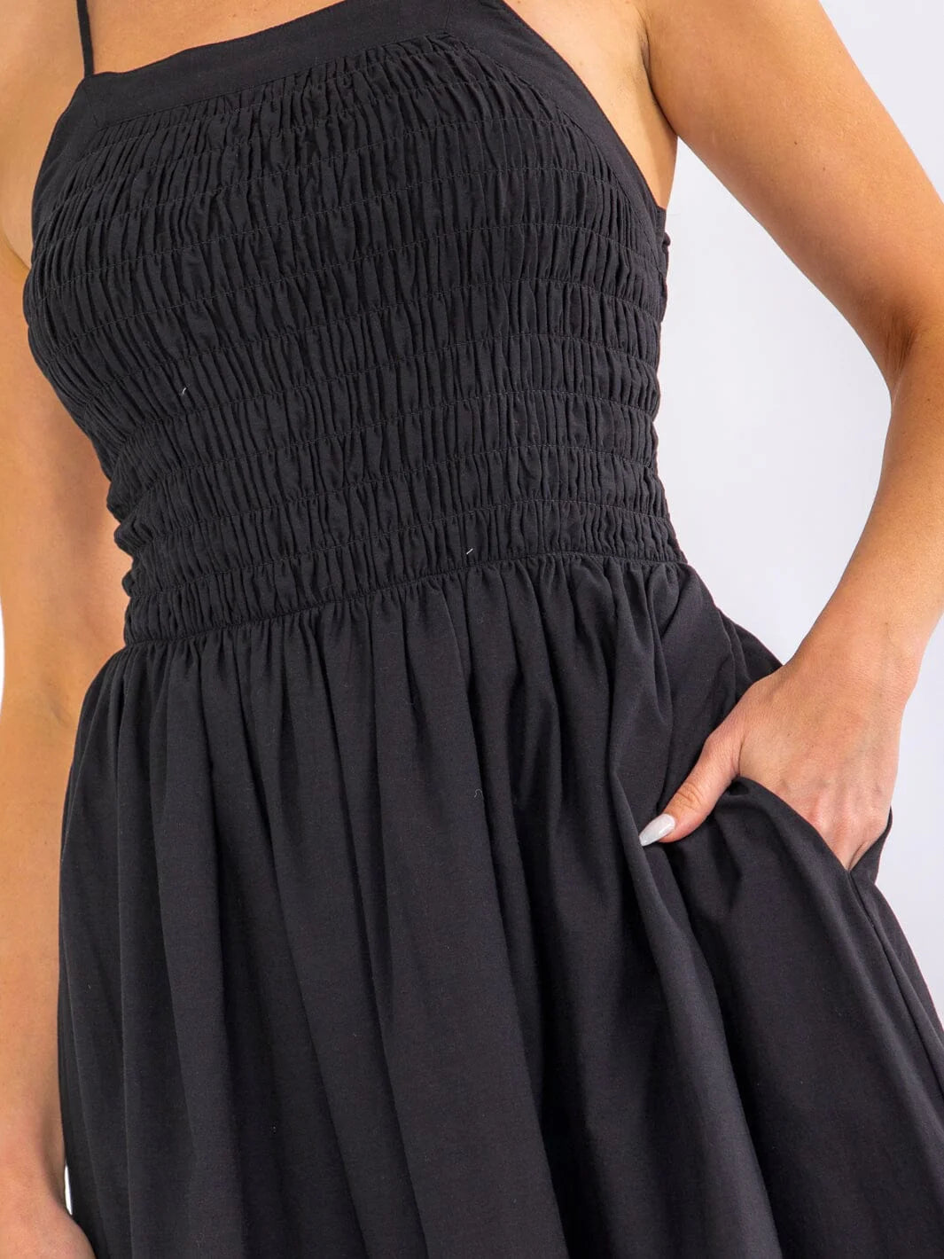 Smocked Lace-Up Back Dress