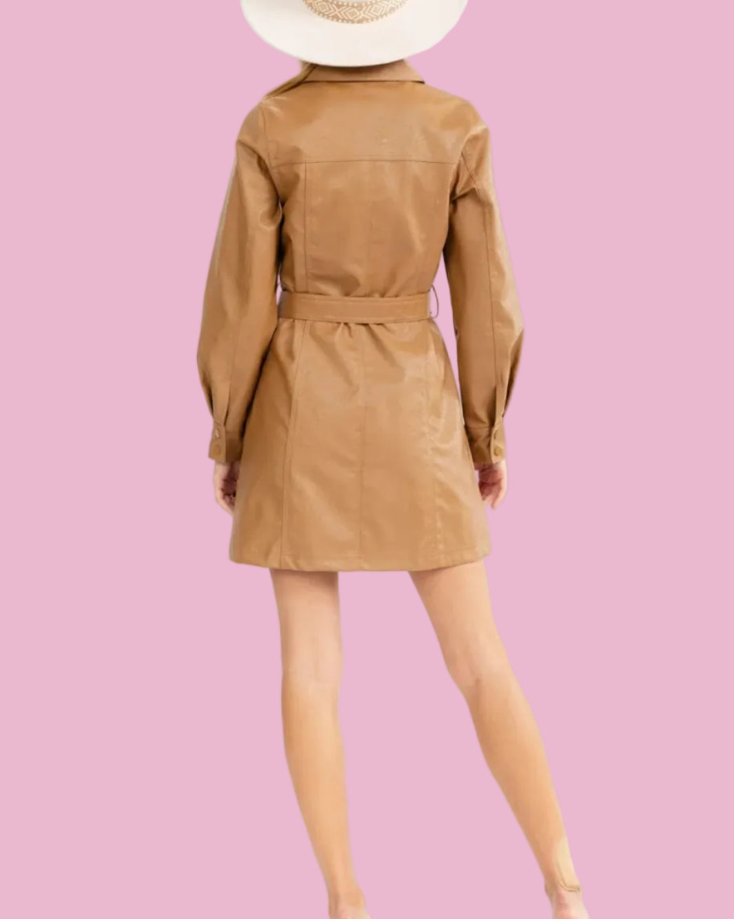 Camel Pleather Tie Dress