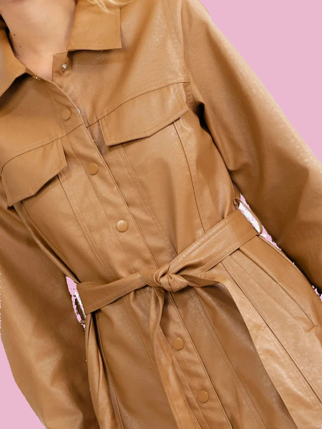 Camel Pleather Tie Dress