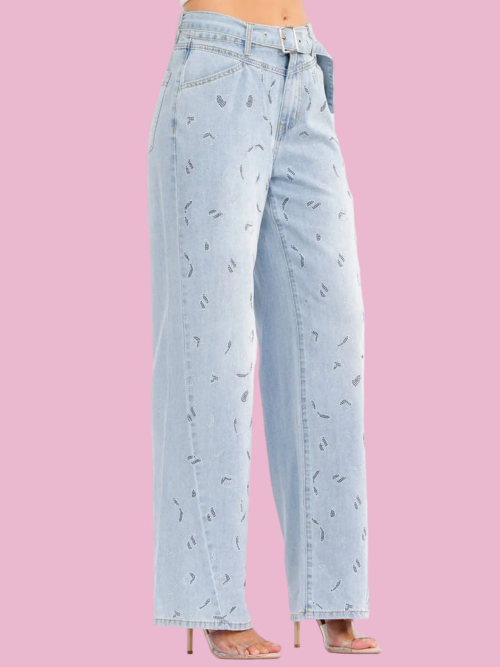 Rhinestone Wide Leg Jeans