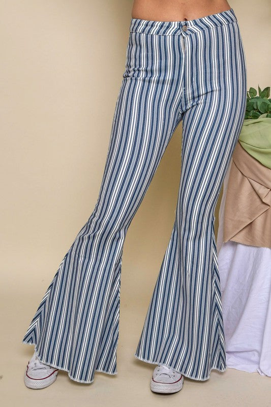 Stripe Printed Flare Denim Pants