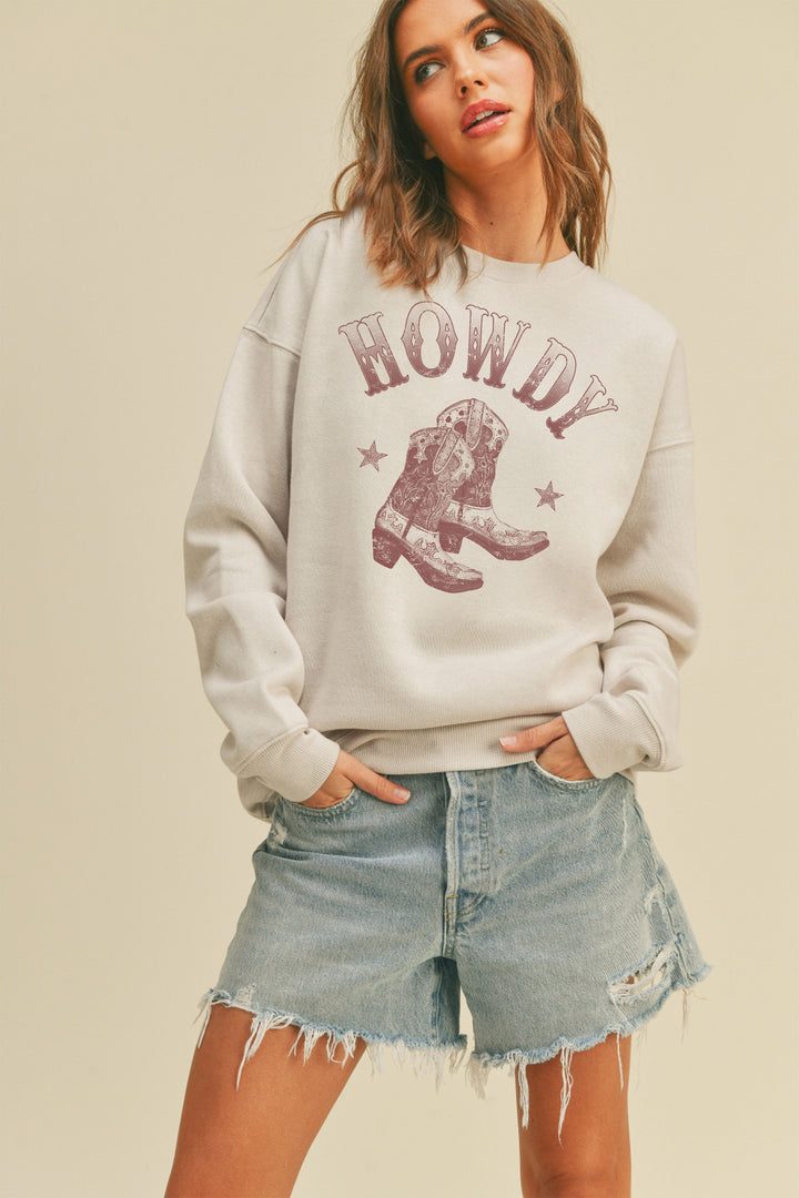 Howdy Cowboy Boots Graphic Crewneck