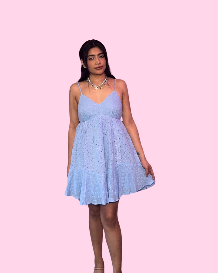 Blue Eyelet Mini Dress