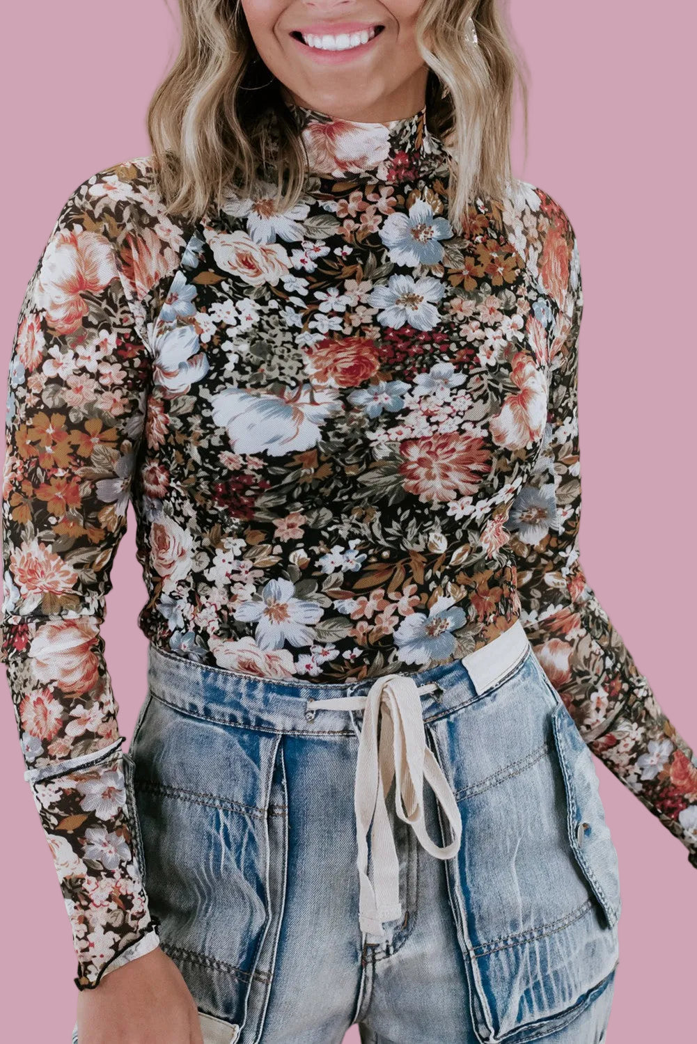 Floral Mock Neck Top