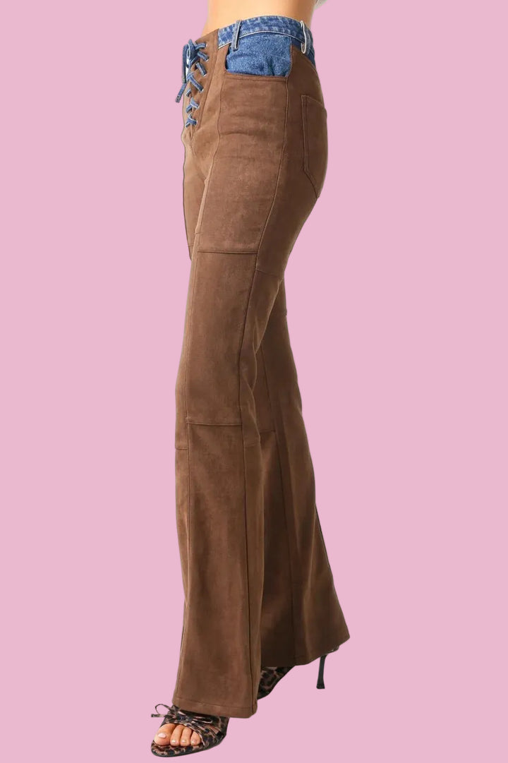 Brown Suede Flare Pants
