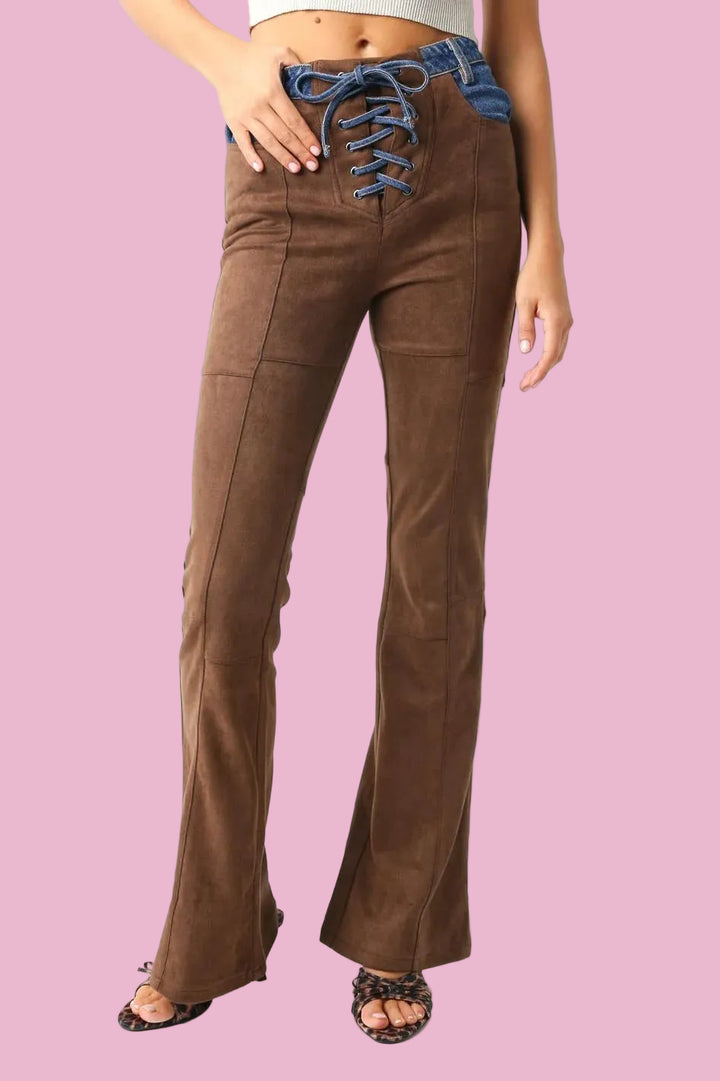Brown Suede Flare Pants