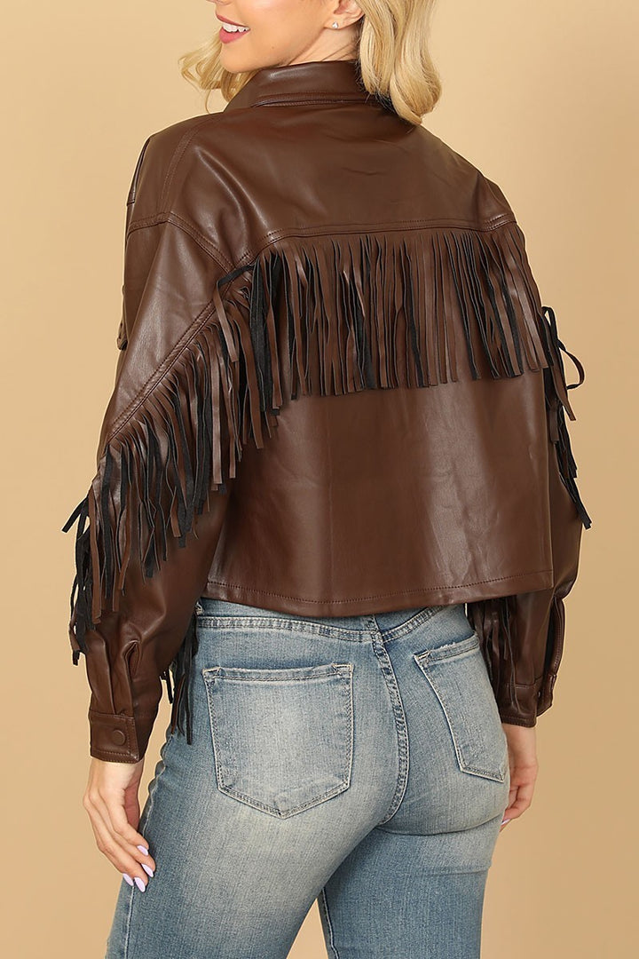 Brown Pleather Fringe Jacket