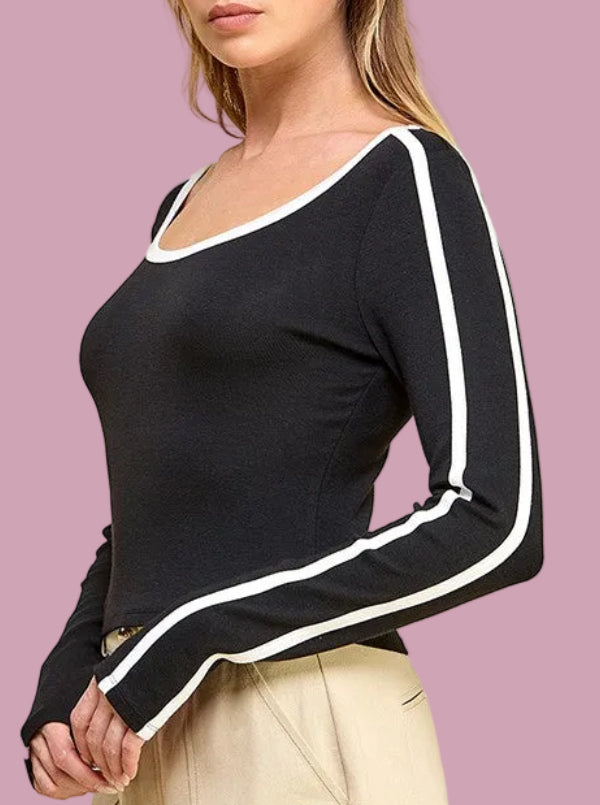 Contrast Crew Neck Top