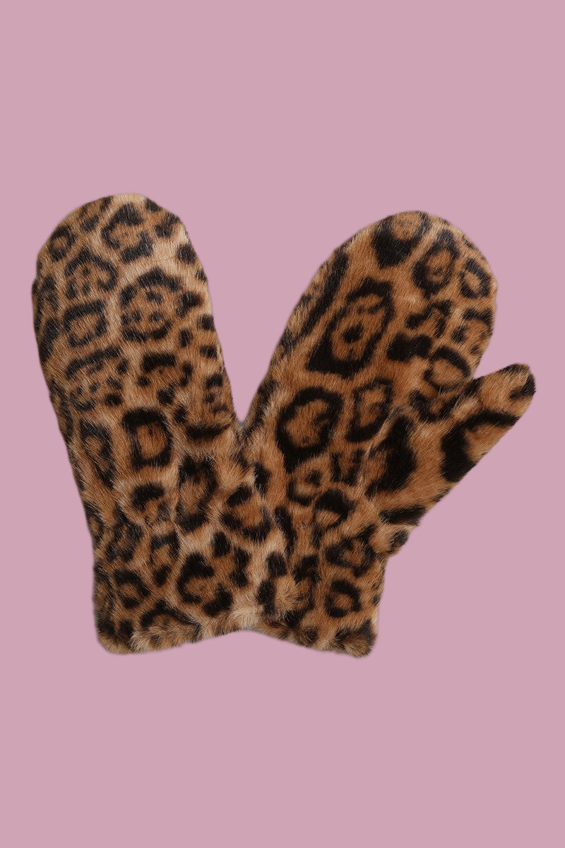 Leopard Fuzzy Mittens