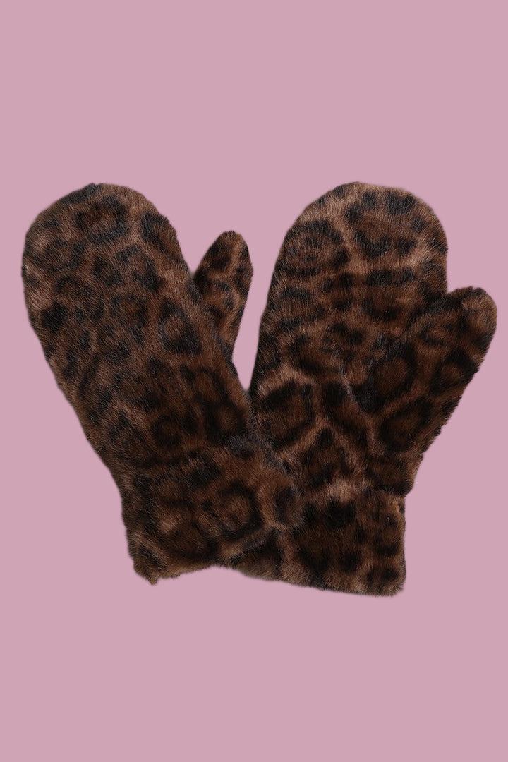 Leopard Fuzzy Mittens
