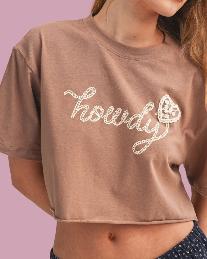 Mocha Howdy Crop Tee