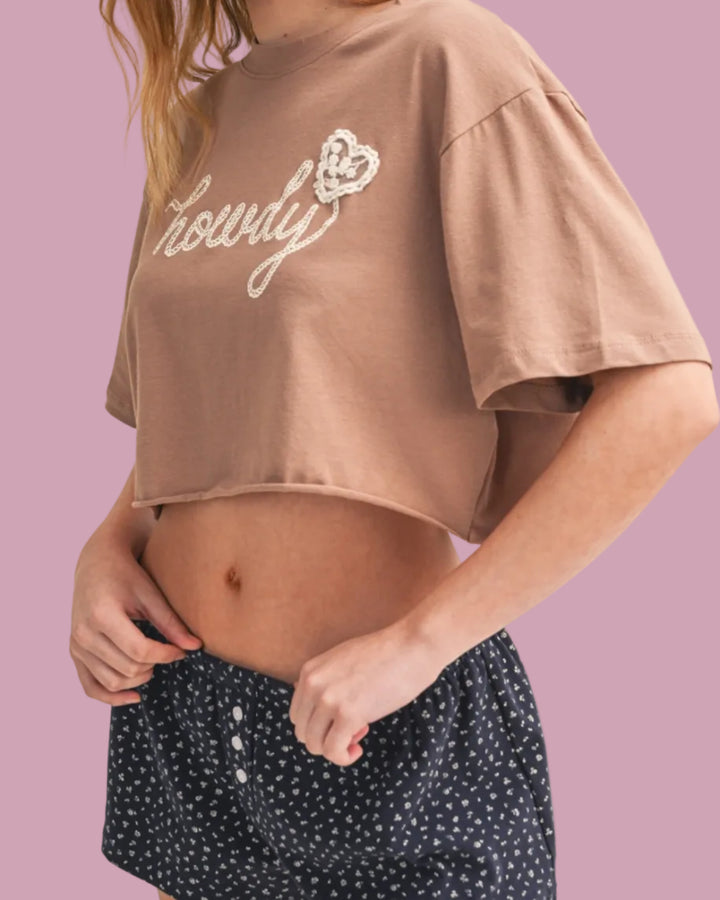 Mocha Howdy Crop Tee