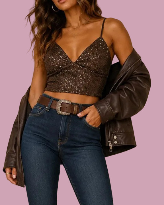 Mocha Sequin Crop