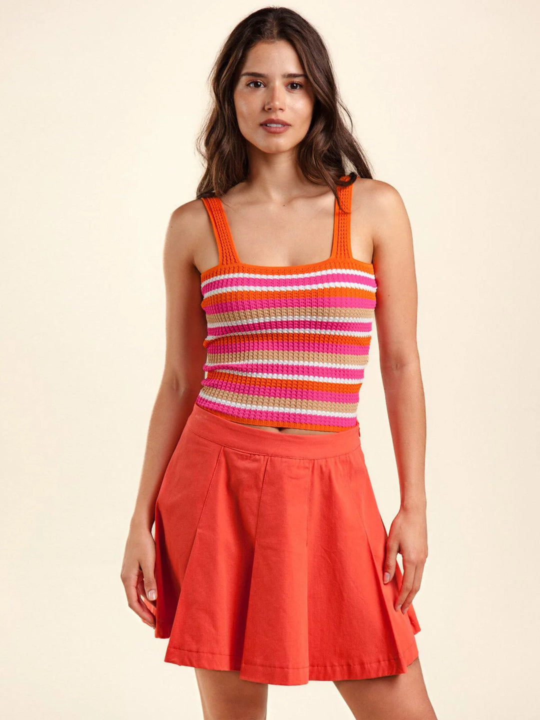 Orange Pleated Skirt