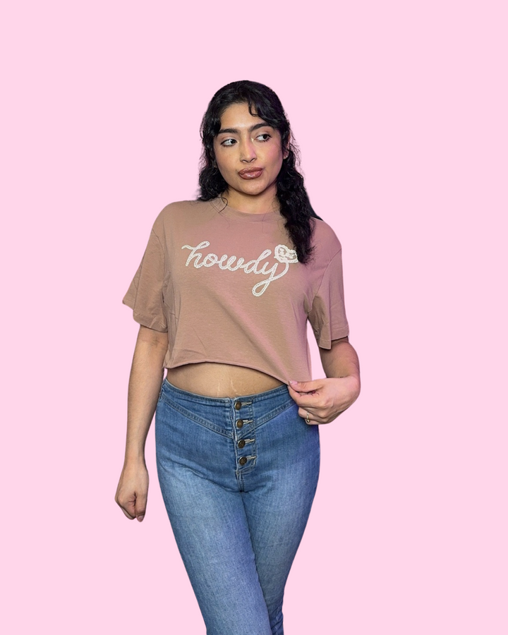 Mocha Howdy Crop Tee