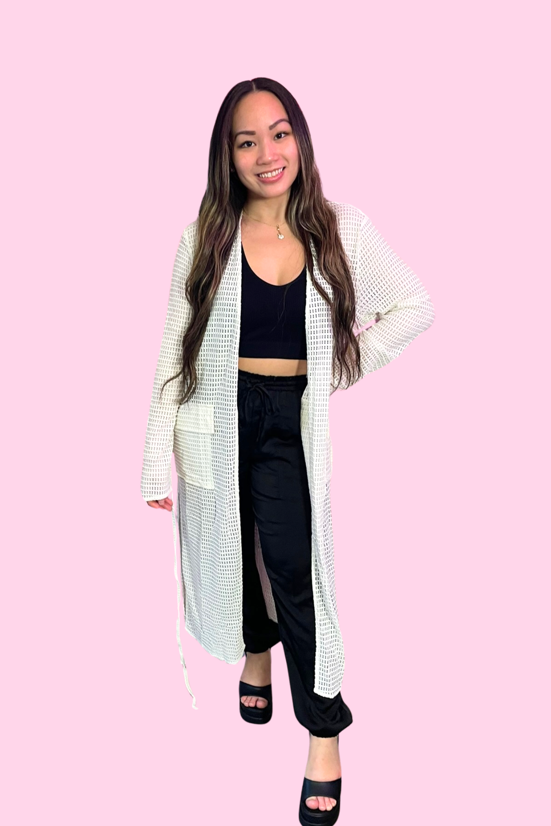 Long Sleeve Fishnet Cardigan