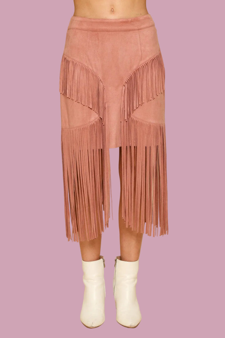 Suede Fringe Skirt