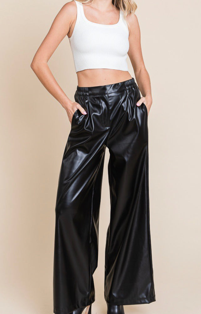 Wide Leg Pleather Pants