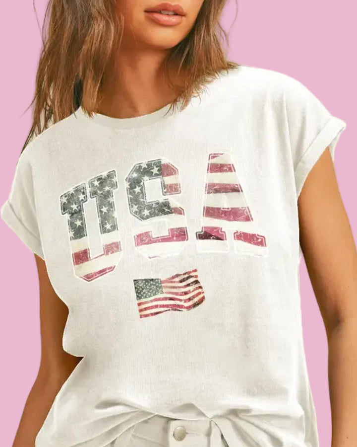 White USA Tee