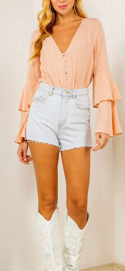 Peach Ruffle Sleeve Bodysuit