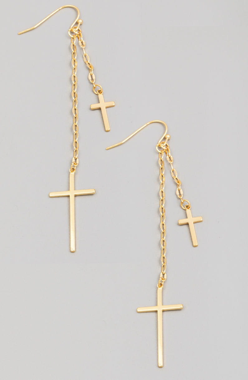 Double Cross Dangle Earrings