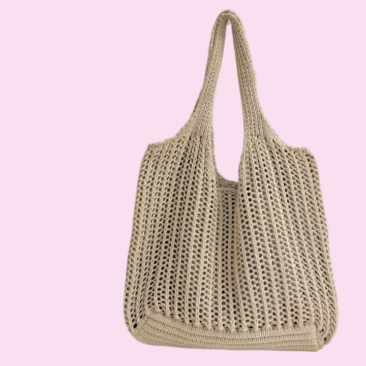 Beige Knit Tote Bag