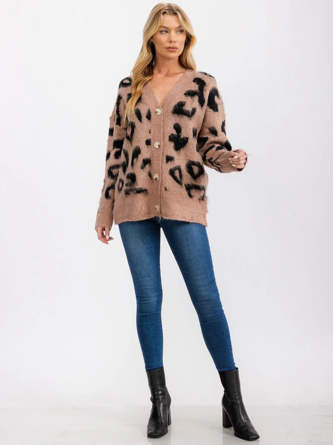 Brown Leopard Button Cardigan