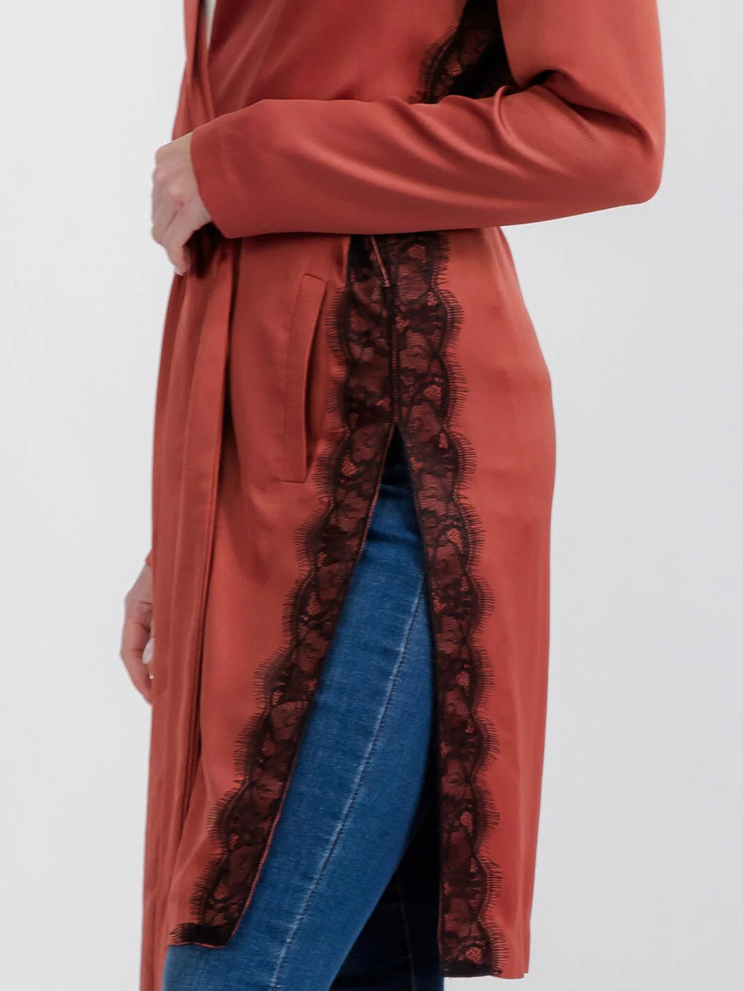 Lace-Trimmed Satin Kimono