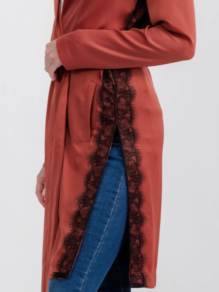 Lace-Trimmed Satin Kimono