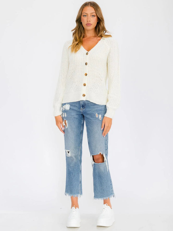 White Button Up Knit Cardigan