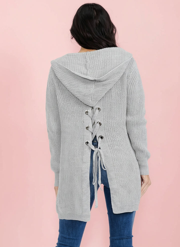 Lace Up Hooded Cardigan