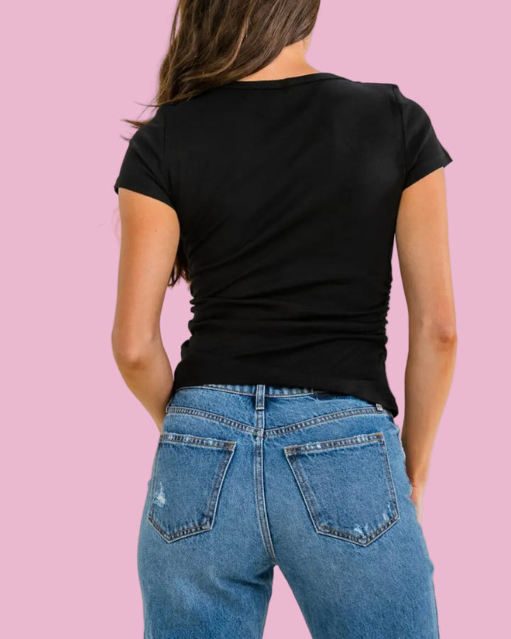 Black Ruched Rib Top