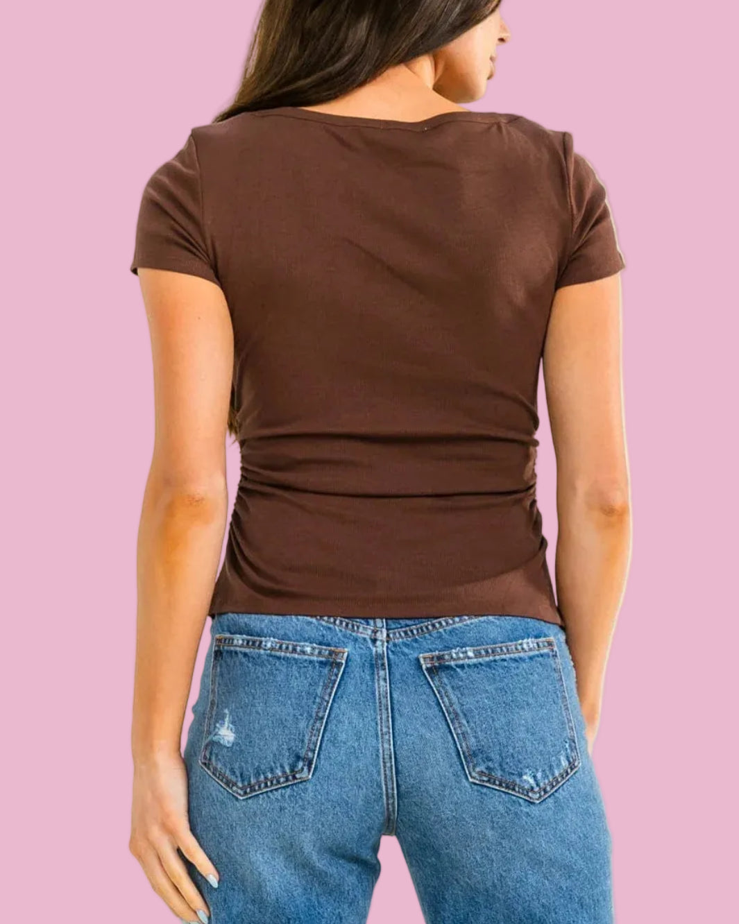 Brown Ruched Rib Top